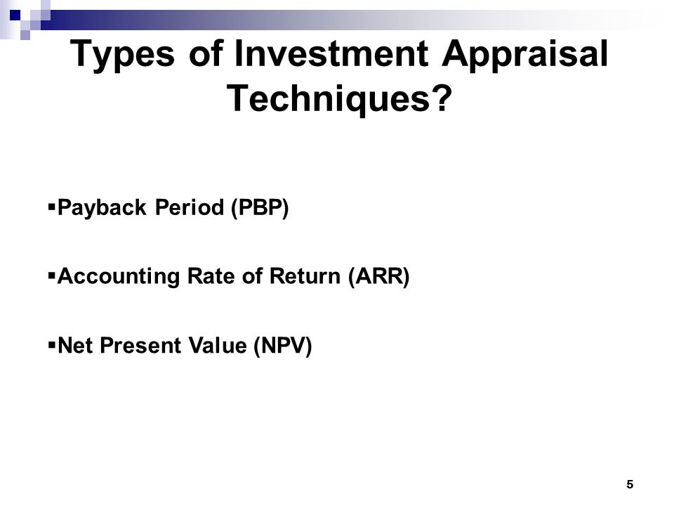 define investment appraisal techniques